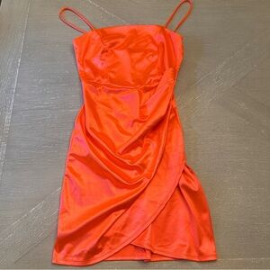 Honey and Rosie Neon Orange Ruched Mini Dress Baddie Hot Girl Style TS12 Vibes 🧡